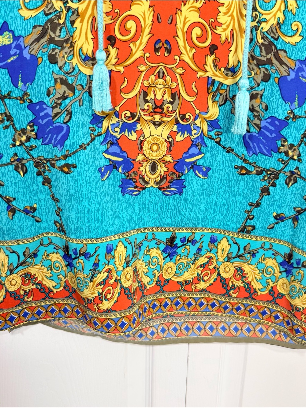 NLW Turquoise & Coral Printed Boho Swim Coverup - Picture 4 of 13